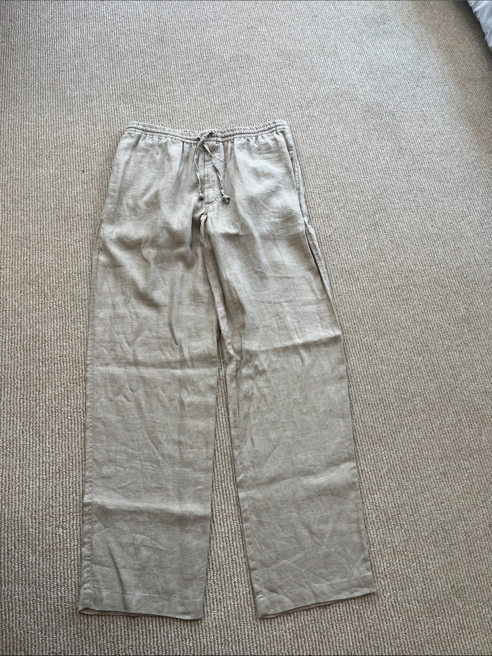 Z Zegna Beige Drawstring Linen-Blend Chinos